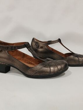 Rockport Cobb Hill Angelina T-Strap Mary Jane Pumps Metallic Bronze Women Sz 7.5